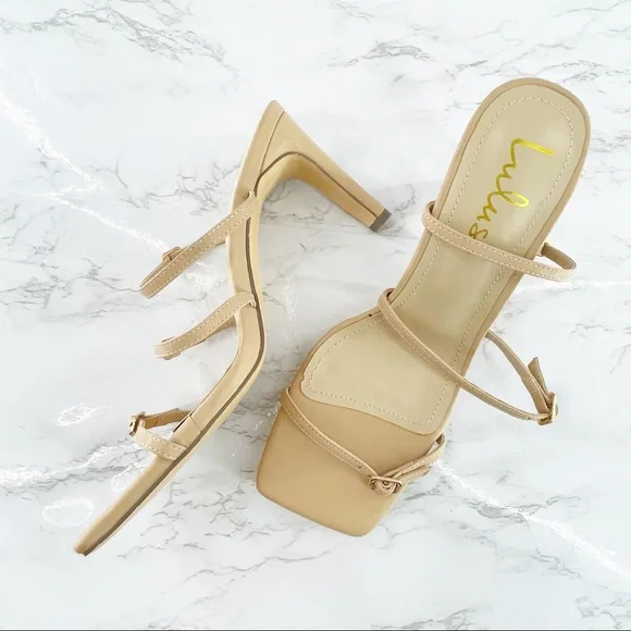 Lulu’s Jayjae Light Nude Square Toe Buckled High Heel Sandals Size 10 - Picture 5 of 9